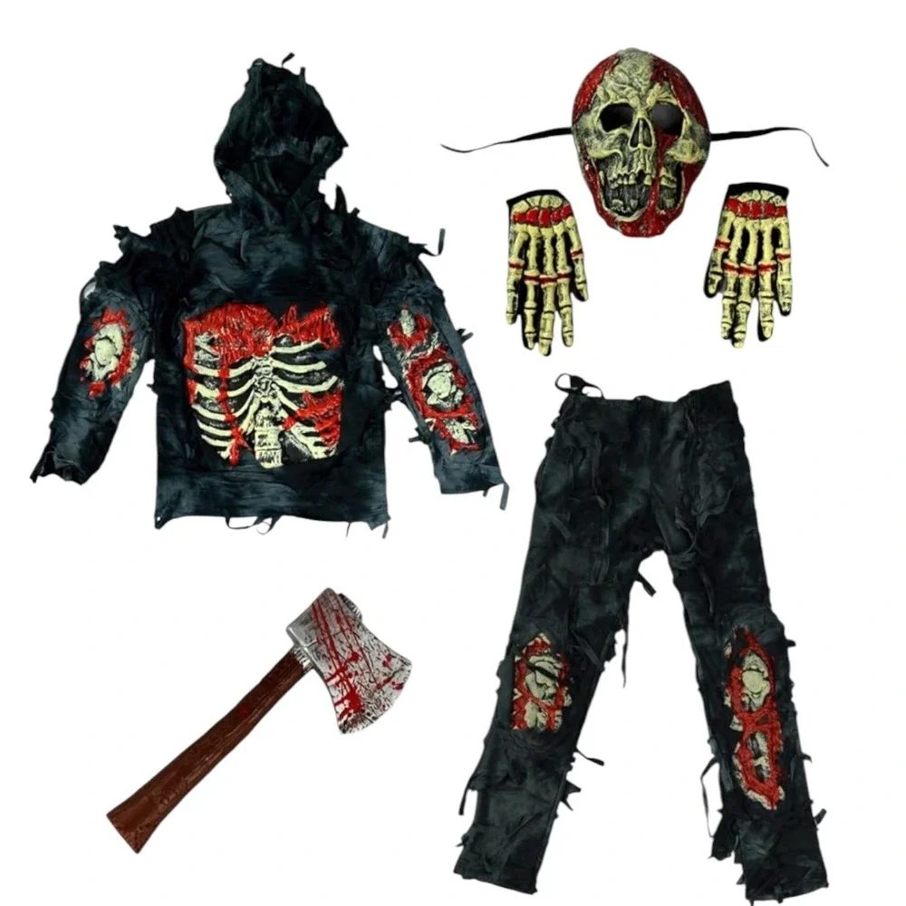 Spooktacular Creations Kids Zombie Costume Medium 8-10 Mask Hoodie Pants Axe New